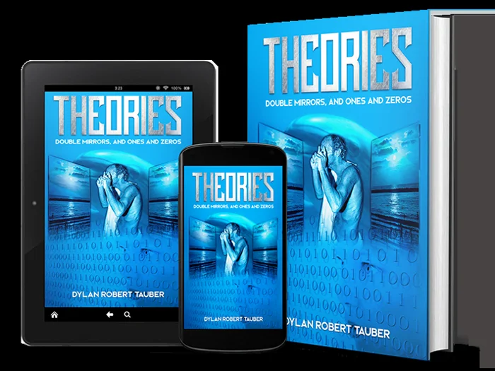 Theories book and screen mockup, featuring Double Mirrors and Ones and Zeros